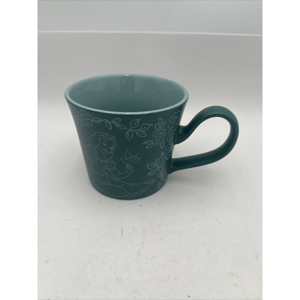 Disney Store Snow White Mug Cup Teal Green White Etched 16 oz Large Handle Used
